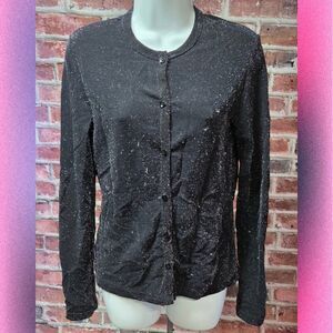 Vintage Nexxen Shimmering Metallic Cardigan Sweater – Women’s Size Medium‎ Black